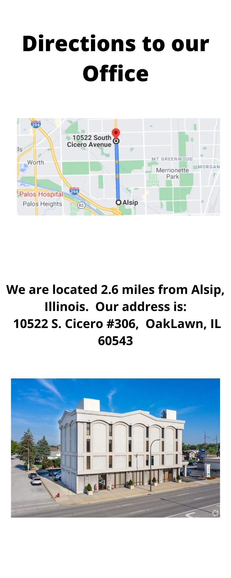 Alsip Bankruptcy Lawyer - Directions To Our Office Located 2.6 Miles from Alsip, Illinois 60803
